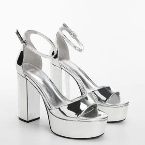 Mango silver metallic platform sandals